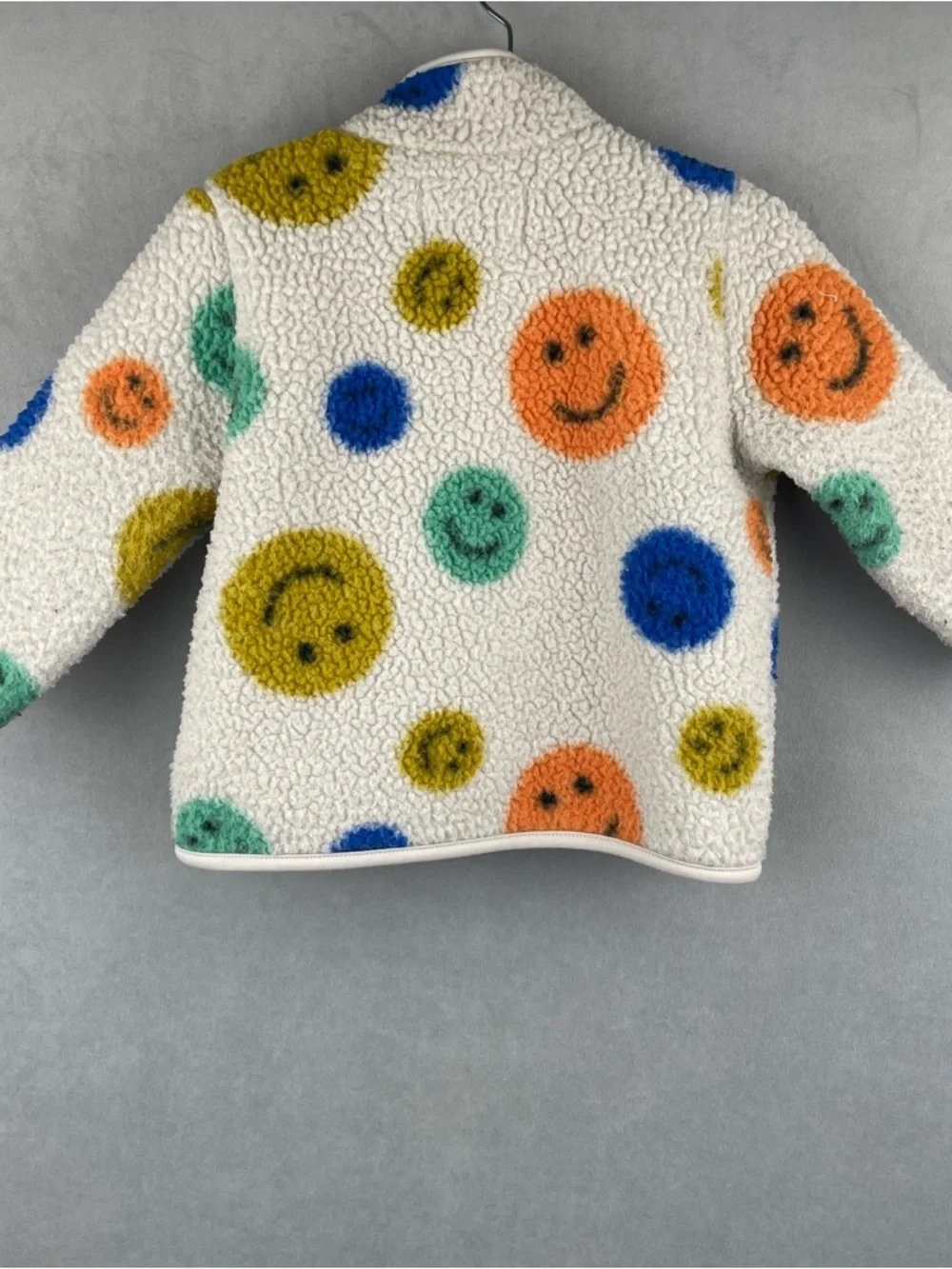 Old Navy Cream Sherpa Jacket with Multicolor Smiley Face Dots‎ Size 12-18 Months